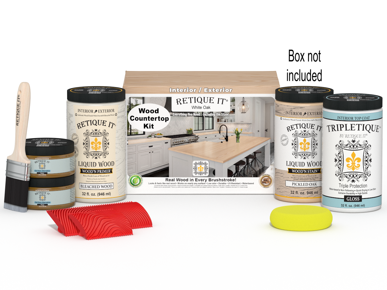 Retique It® white oak countertop kit with stain, showcasing a full kitchen countertop with a natural wood finish.