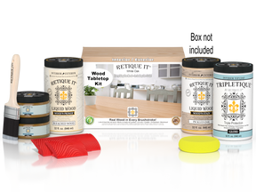 Retique It® Wood'n Finish Kit for tabletops, includes four large white oak stains in a box with application tools.