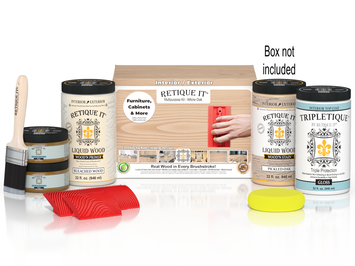 Large White Oak Wood'n Finish Kit by Retique It for interior top coating, includes wood finish components in a box.