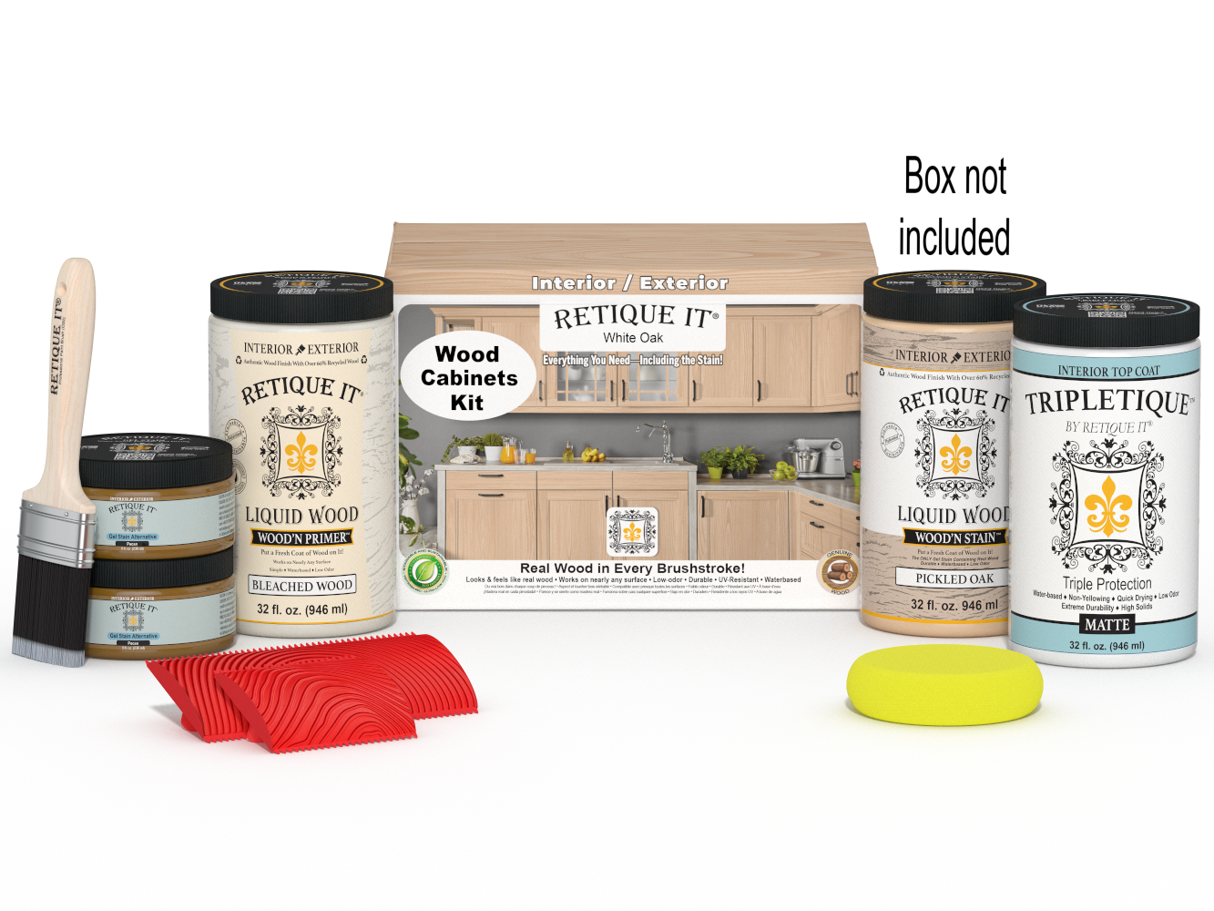 Retique It® Wood'n Cabinet Kit with 12 white oak stained doors and grain finish, designed for kitchen or bathroom cabinets.