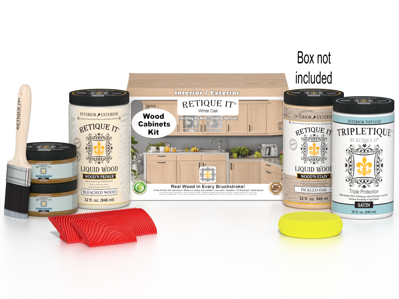 Wood'n Cabinet Kit in White Oak stain by Retique It® with 12 grained cabinet doors and a white finish.