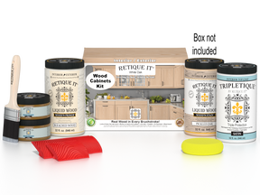 Wood'n Cabinet Kit in White Oak stain by Retique It® with 12 grained cabinet doors and a white finish.