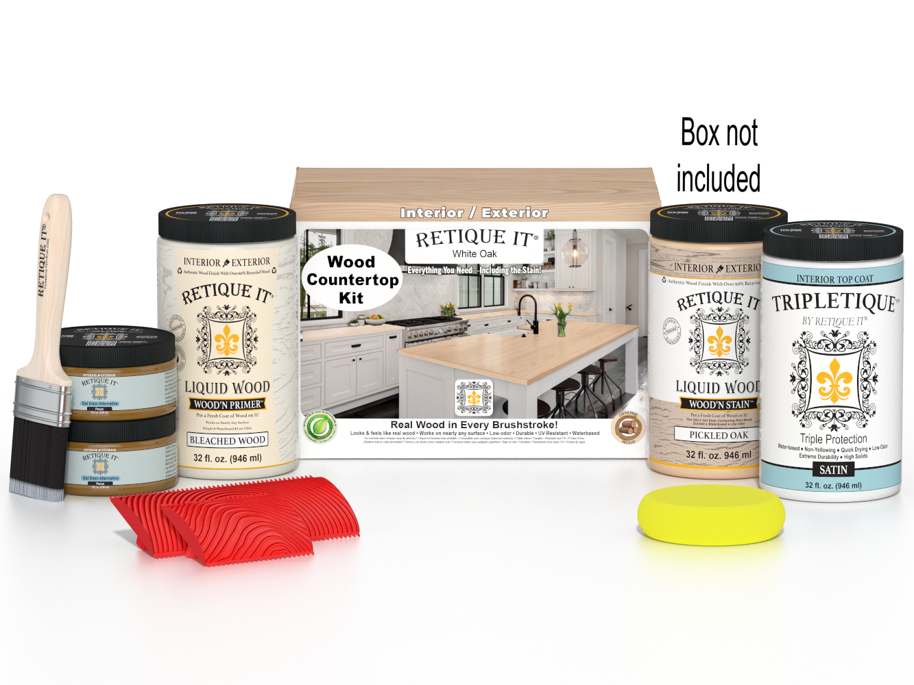 Retique It® White Oak countertop kit with stain, includes full kitchen setup, featuring natural wood grain and finished surface.