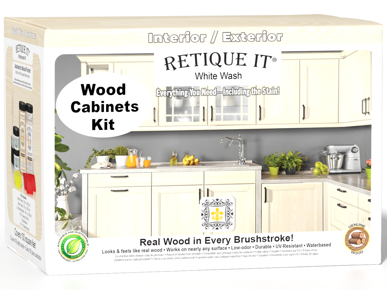 Retique It® Wood'n Cabinet Kit with 12 grained doors in white wash stain, showcasing natural wood grain and cabinet design.