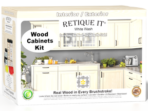 Retique It® Wood'n Cabinet Kit with 12 grained doors in white wash stain, showcasing natural wood grain and cabinet design.