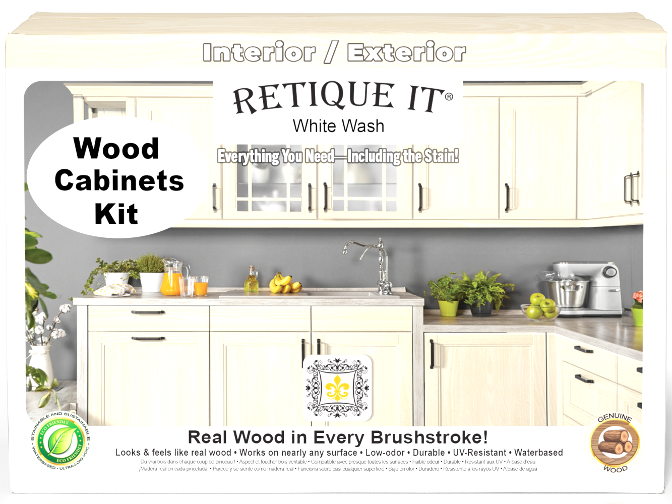 Retique It Wood'n Cabinet Kit with 12 white wash stained grained cabinet doors, showcasing natural wood texture and finish.