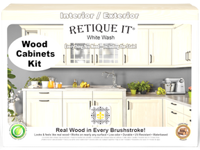 Retique It Wood'n Cabinet Kit with 12 white wash stained grained cabinet doors, showcasing natural wood texture and finish.