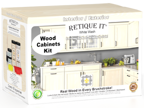 Retique It® Wood'n Cabinet Kit with 12 white wash grained stain doors, showcasing natural wood grain and cabinet design.