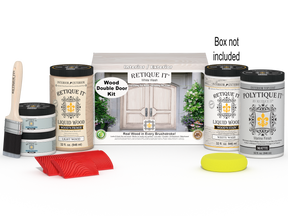 Retique It® Wood'n Finish front door kit in white wash stain, showing a double front door with stained wood finish.