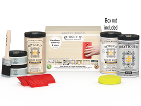Large White Wash Wood'n Finish Kit by Retique It® for exterior wood projects, includes top coat and tools in a box.