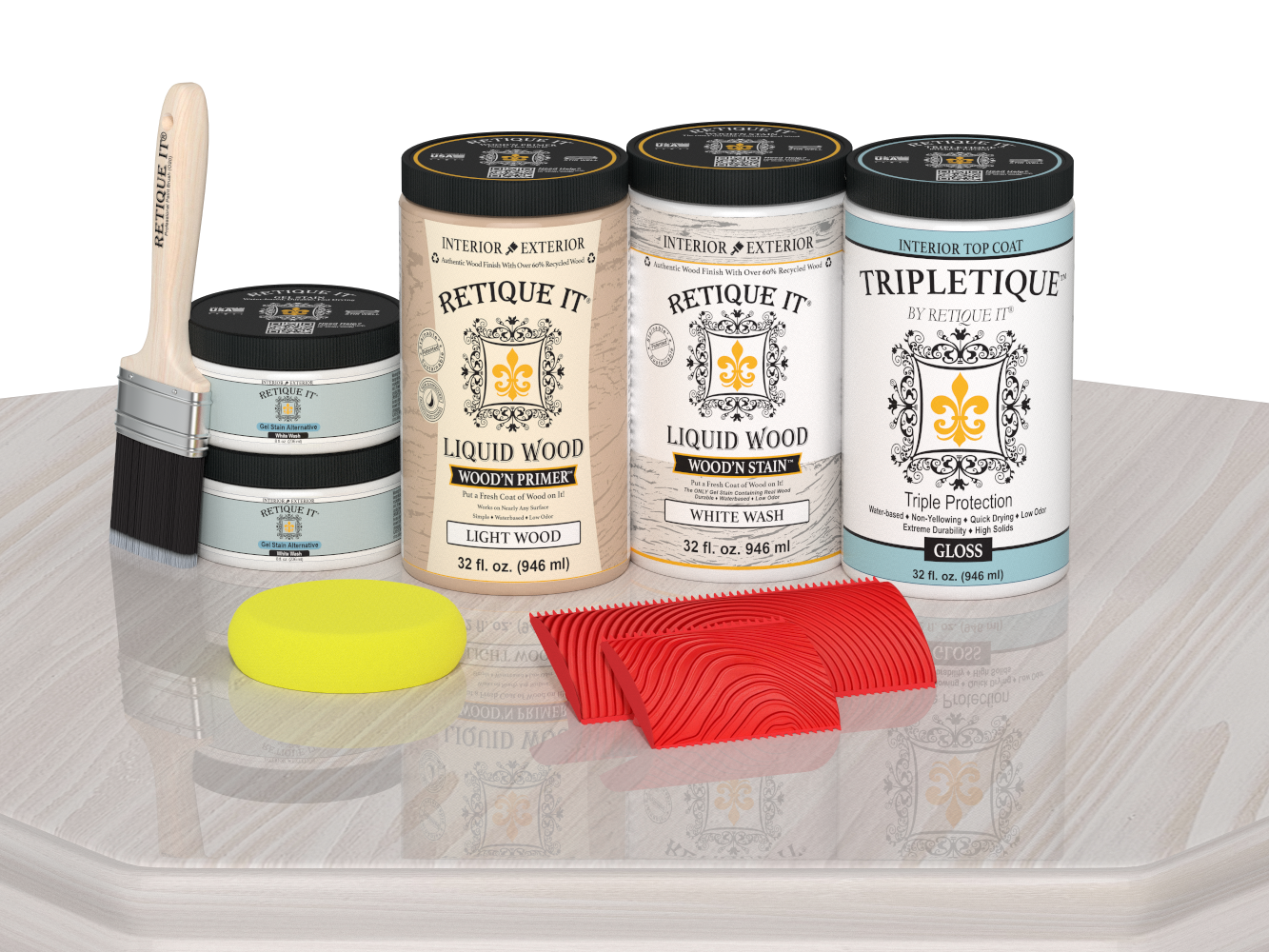 Retique It® White Wash countertop kit with gloss stain finish on a kitchen countertop surface.