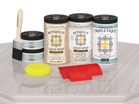 Retique It® White Wash countertop kit with gloss stain finish on a kitchen countertop surface.