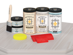 Retique It® Full Kitchen White Wash countertop kit with stain finish, showing matte whitewashed wood surface on kitchen table.