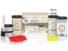 Retique It® Wood'n Cabinet Kit with 12 grained doors in white wash stain, showing cabinet doors and wood grain details.