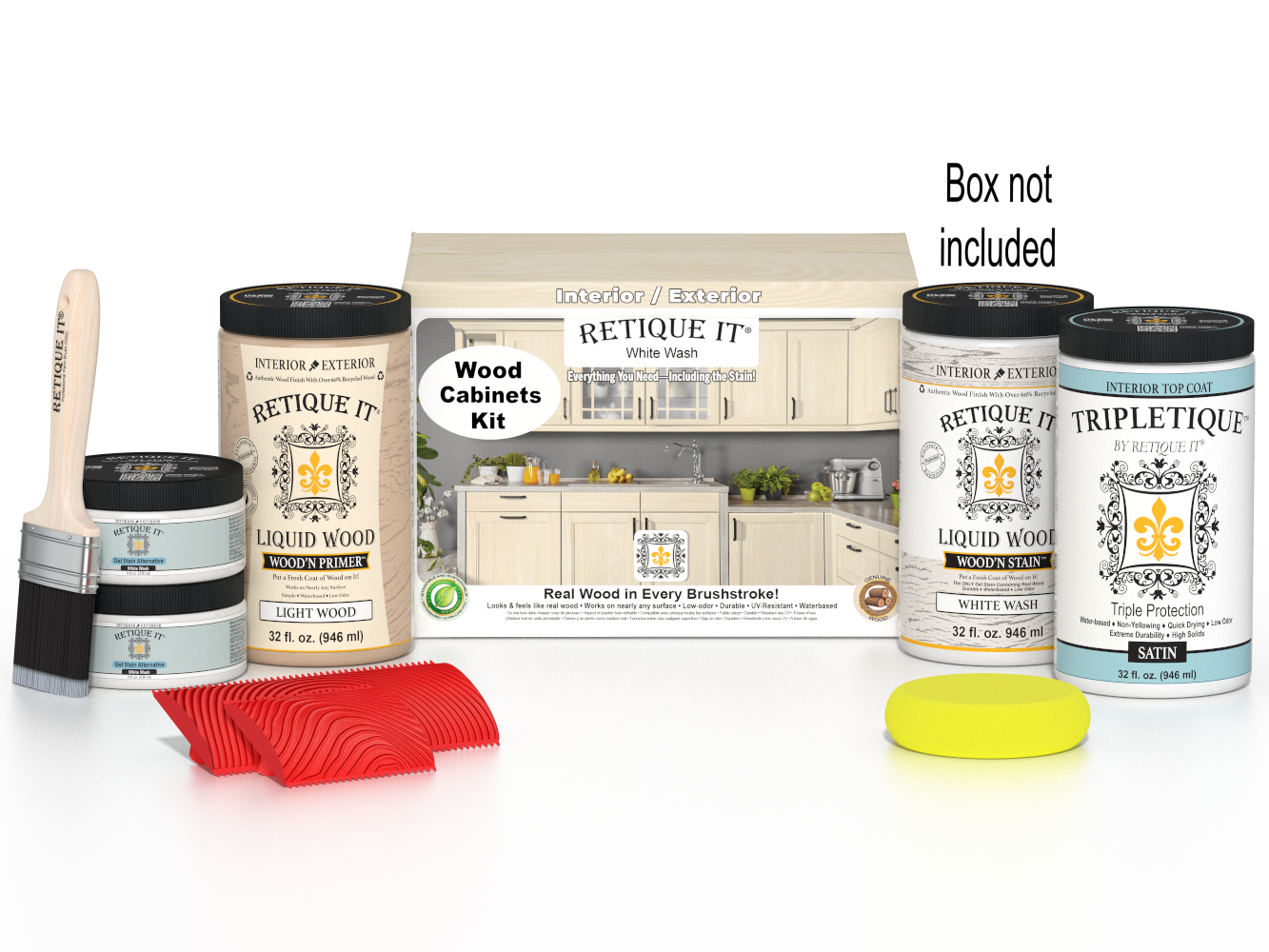 Retique It® Wood'n Cabinet Kit with 12 grained, white wash stained cabinet doors and box for DIY furniture updates.