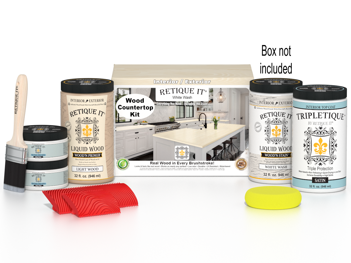 Retique It® White Wash countertop kit for full kitchen stains, featuring a stylish whitewashed wood finish.
