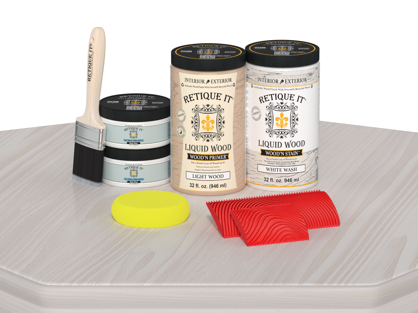 Retique It® Wood'n Cabinet Kit with 12 white wash stained doors, showcasing textured wood grain and natural finish on a table.