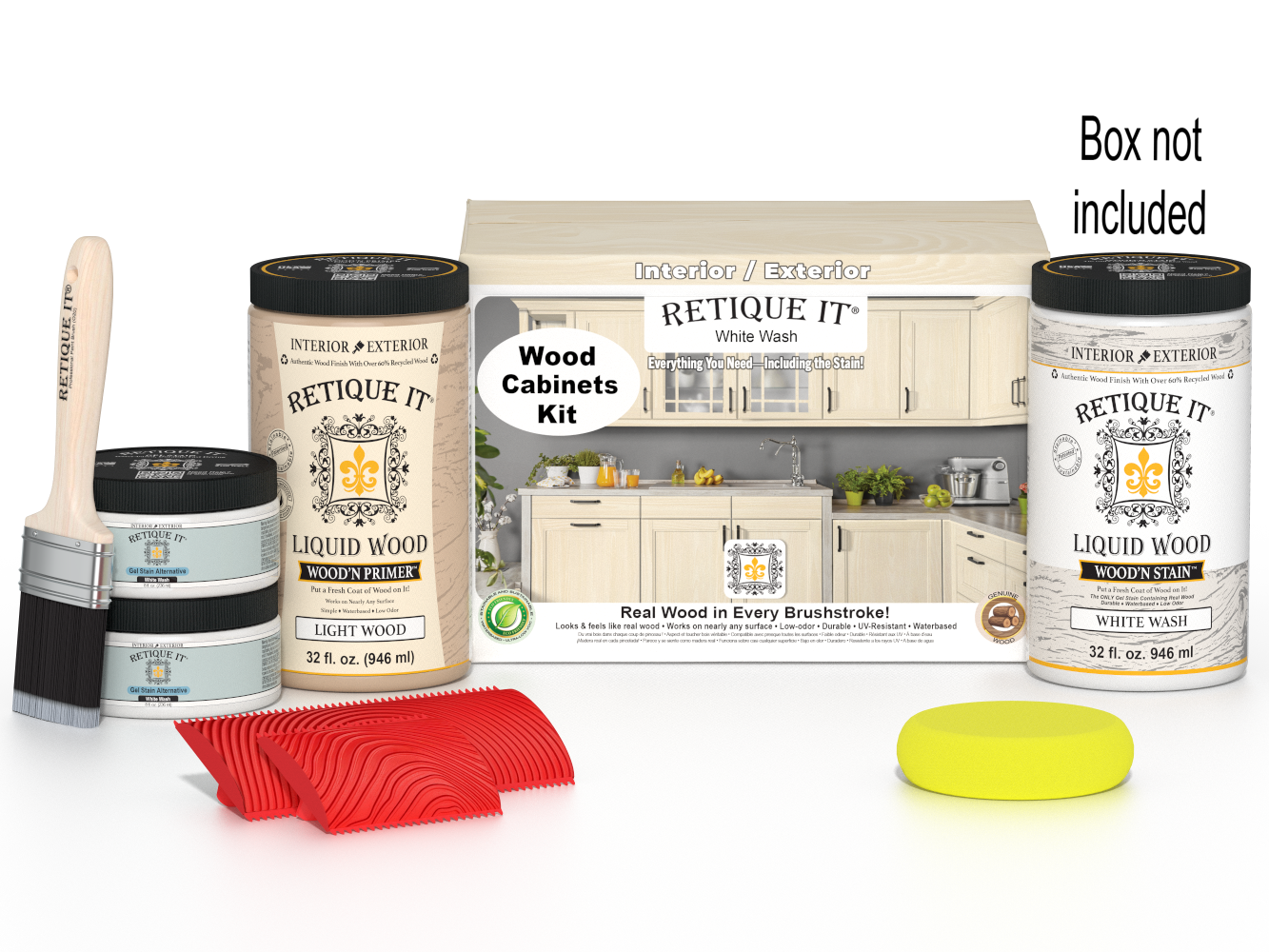 Retique It Wood'n Cabinet Kit with 12 white wash grained stained cabinet doors, showcasing natural wood texture and finish.