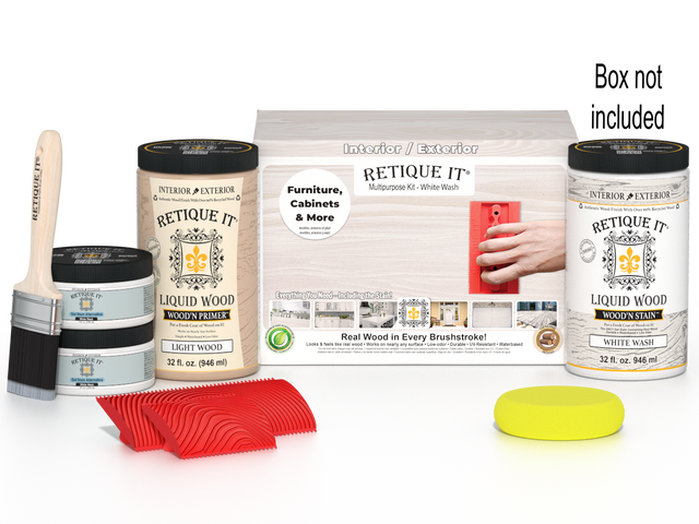 Large Retique It Wood'n Finish Kit in White Wash for multi-purpose wood finishing projects, showing the kit components and packaging.