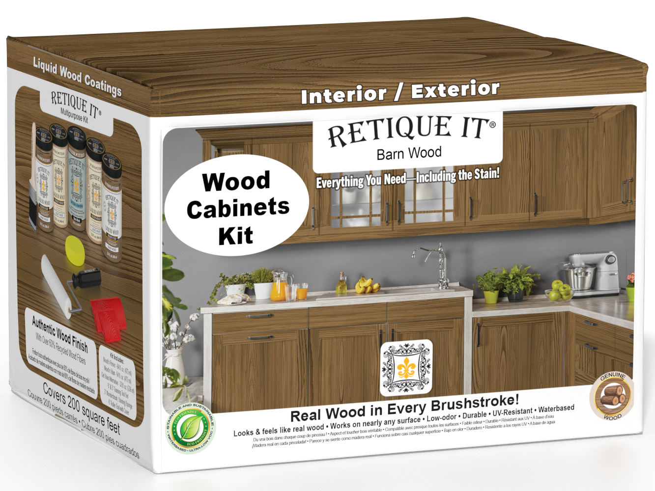 Modern Walnut Wood'n Cabinet Kit by Retique It® with 24 grained cabinet doors, stained for a stylish, contemporary look.