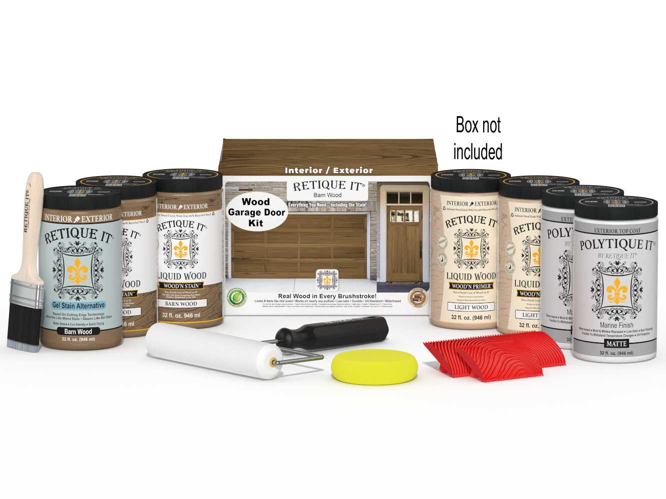 Wood'n Door Kit (Front & Garage Door) - Barn Wood — Matte kit contents with door box