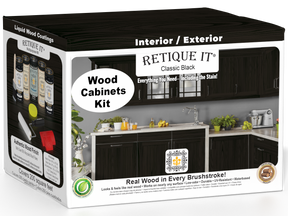 Retique It Wood'n Cabinet Kit in Classic Black with 24 grained wood doors, stain finish, for kitchen or bathroom cabinetry.