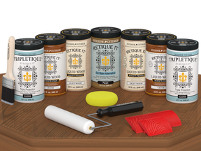 Retique It® Wood'n Cabinet Kit with cedar grain finish, 24 doors, stained in gloss for a natural wood appearance.