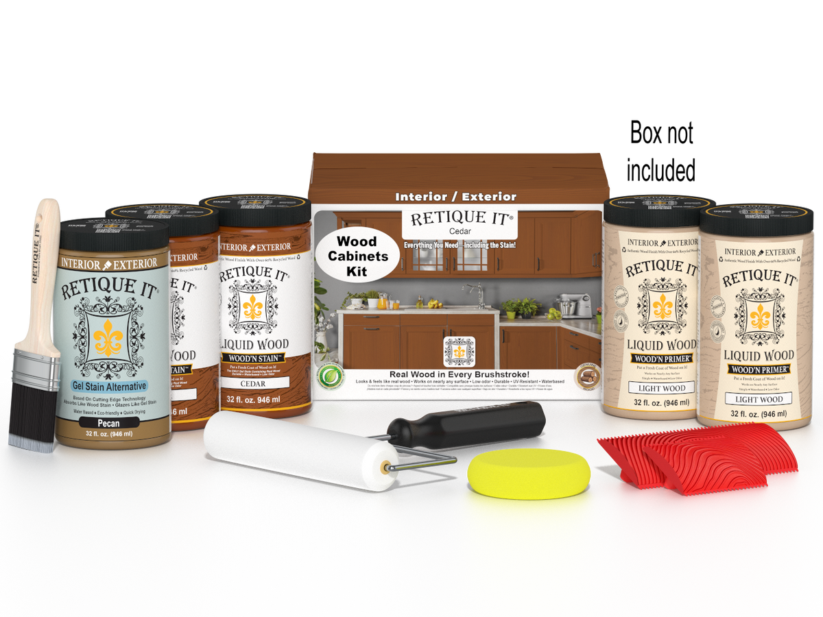 Wood'n Cabinet Kit cedar stain by Retique It® featuring 24 grained cabinet doors for a natural wood finish.