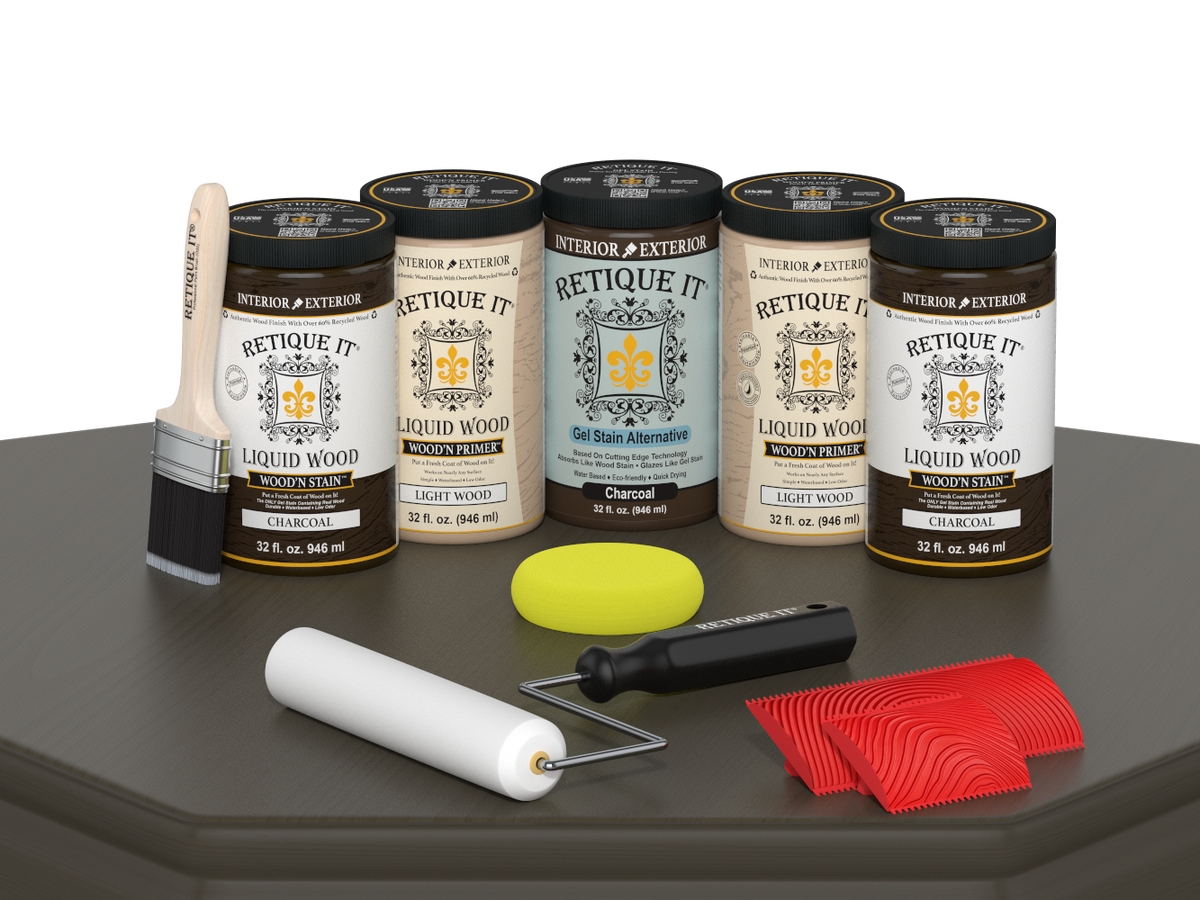 Retique It® Wood'n Cabinet Kit with 24 grained charcoal stain doors for wood cabinets, showing a modern, textured finish.
