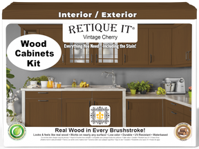 Retique It® Wood'n Cabinet Kit with 24 vintage cherry stained grained doors for kitchen or furniture renovation.