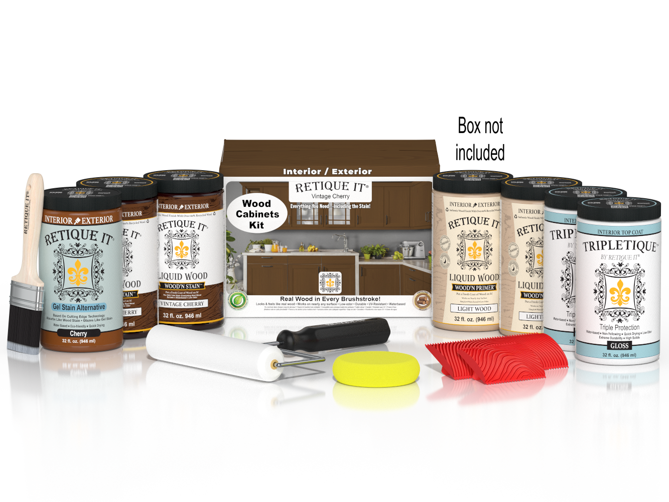 Retique It® Wood'n Cabinet Kit with vintage cherry stain, 24 grained cabinet doors, showcasing wood grain and stain details.