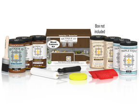 Retique It® Wood'n Cabinet Kit with vintage cherry stain, 24 grained cabinet doors, showcasing wood grain and stain details.