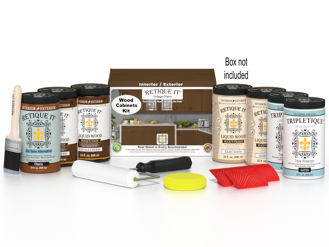 Retique It® Wood'n Cabinet Kit with 24 vintage cherry grained stain doors for cabinetry, showcasing wood grain and rich cherry finish.