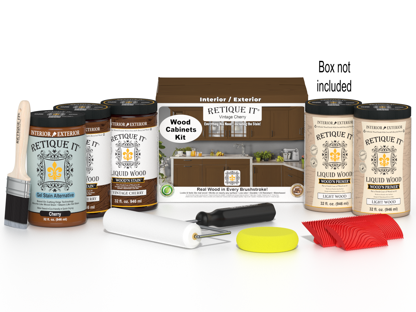 Retique It® Wood'n Cabinet Kit with vintage cherry stained 24 grained doors for kitchen or bathroom cabinetry.