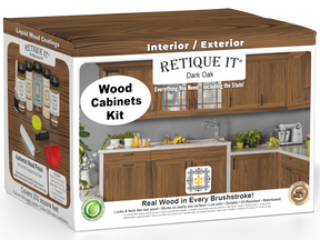 Dark oak Wood'n Cabinet Kit with 24 grained doors from Retique It® stains, showcasing the textured wood grain and cabinet design.