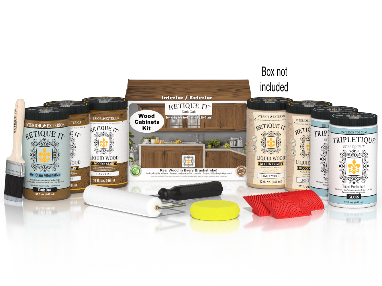 Dark oak stained Wood'n Cabinet Kit with 24 grained doors by Retique It®, showcasing textured wood grain and durable finish.