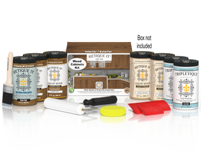 Dark oak stained Wood'n Cabinet Kit with 24 grained doors by Retique It®, showcasing textured wood grain and durable finish.