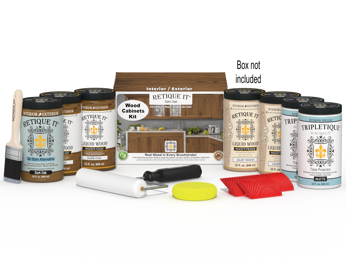 Dark oak Wood'n Cabinet Kit with 24 grained cabinet doors by Retique It®, featuring natural wood texture and stain finish.