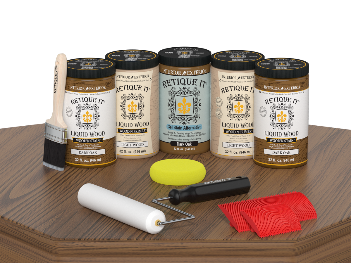Dark oak Wood'n Cabinet Kit with 24 grained doors by Retique It® featuring stain finishes and detailed wood grain texture.