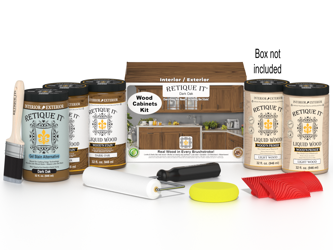 Retique It® Wood'n Cabinet Kit with 24 dark oak grained stain doors and matching cabinet box for kitchen or furniture renovation.