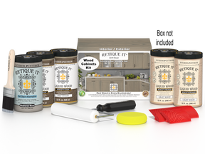 Retique It® Wood'n Cabinet Kit in Drift Wood stain, featuring 24 grained cabinet doors with a natural wood appearance.