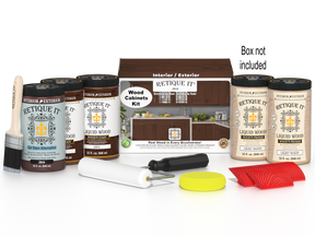 Retique It® Wood'n Cabinet Kit Java stain showing 24 grained cabinet doors and matching box with natural wood finish