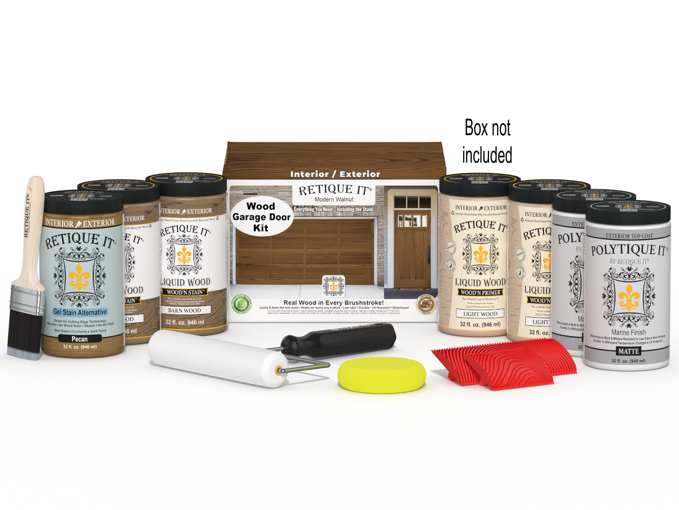 Wood'n Door Kit (Front & Garage Door) - Modern Walnut — Matte kit contents with door box