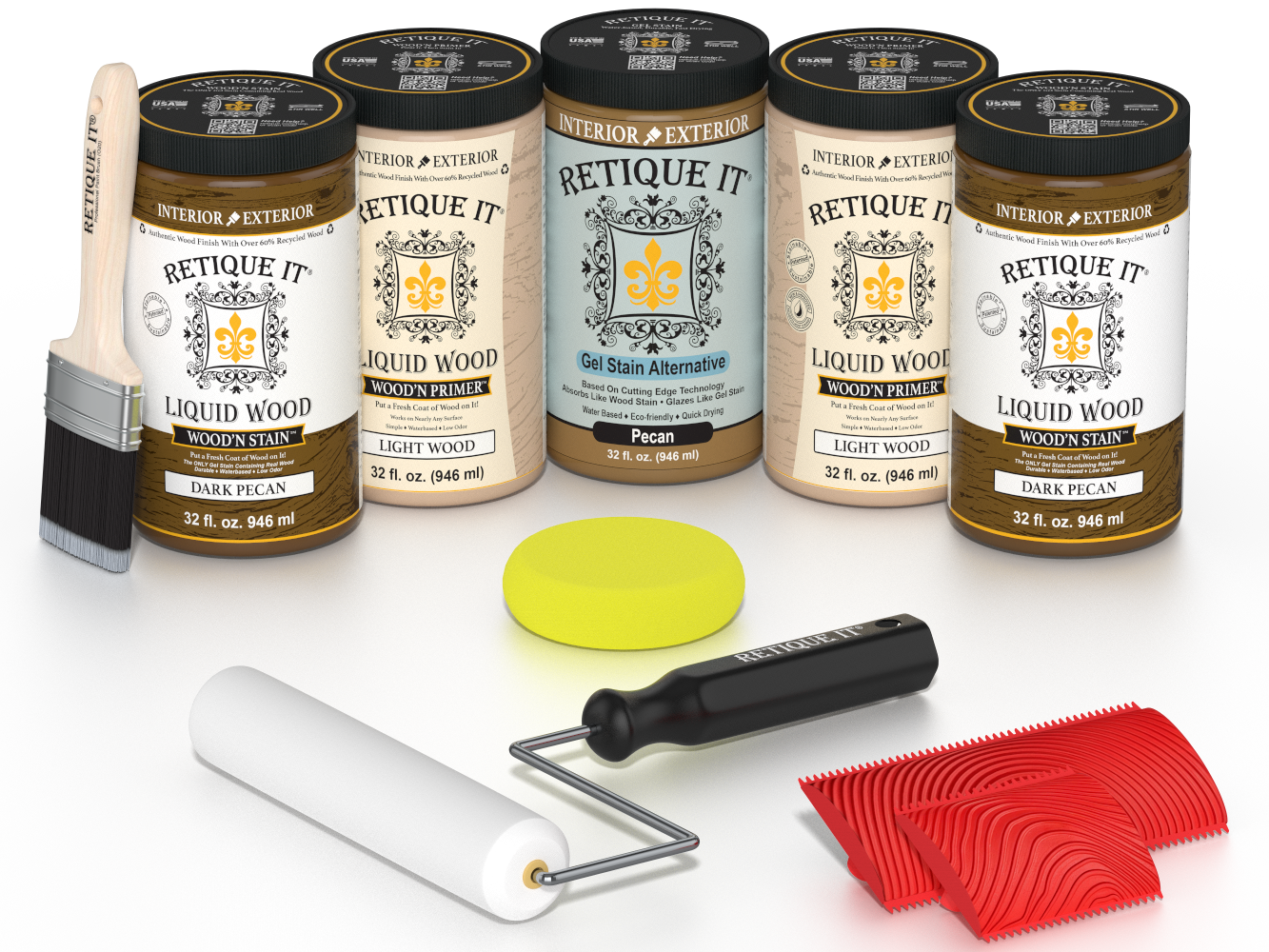 Dark Pecan Wood'n Cabinet Kit stain by Retique It® with a 24-door grained finish, ideal for transforming kitchen cabinets.