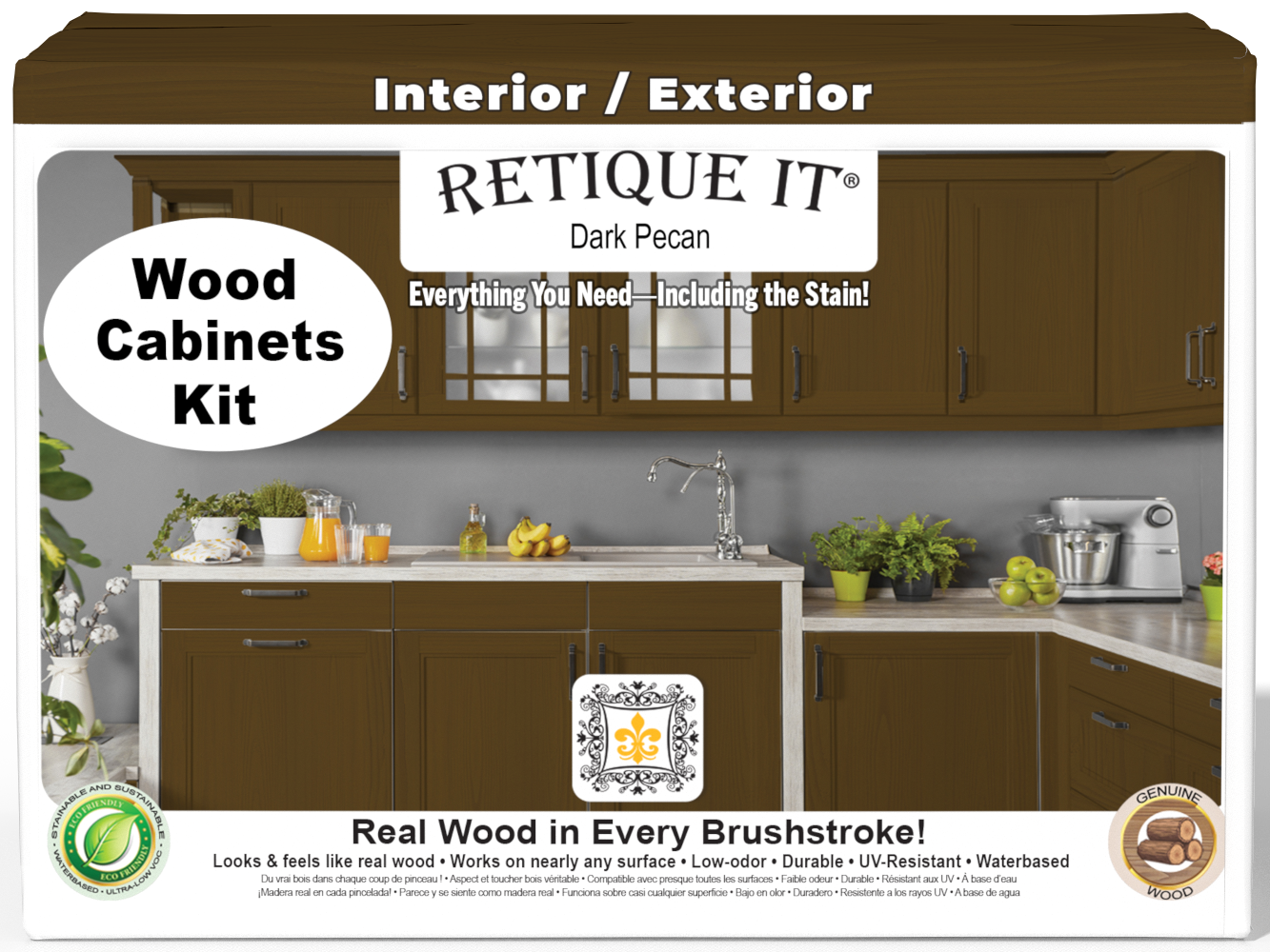 Dark Pecan Wood'n Cabinet Kit by Retique It® with 24 grained cabinet doors, showcasing a rich wood stain finish.