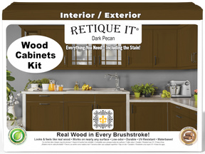 Dark Pecan Wood'n Cabinet Kit by Retique It® with 24 grained cabinet doors, showcasing a rich wood stain finish.