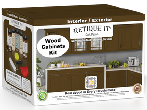 Retique It® Wood'n Cabinet Kit in Dark Pecan stain, featuring a 24-door grained cabinet with realistic wood grain finish.