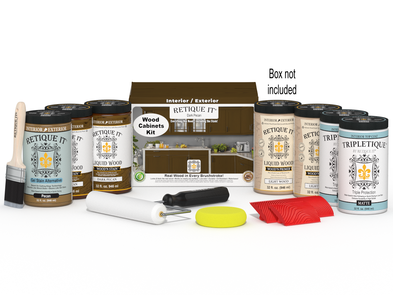 Dark Pecan Wood'n Cabinet Kit by Retique It® with 24 grained stained cabinet doors, showcasing natural wood texture and finish.