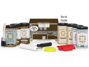 Dark Pecan Wood'n Cabinet Kit by Retique It® with 24 grained stained cabinet doors, showcasing natural wood texture and finish.