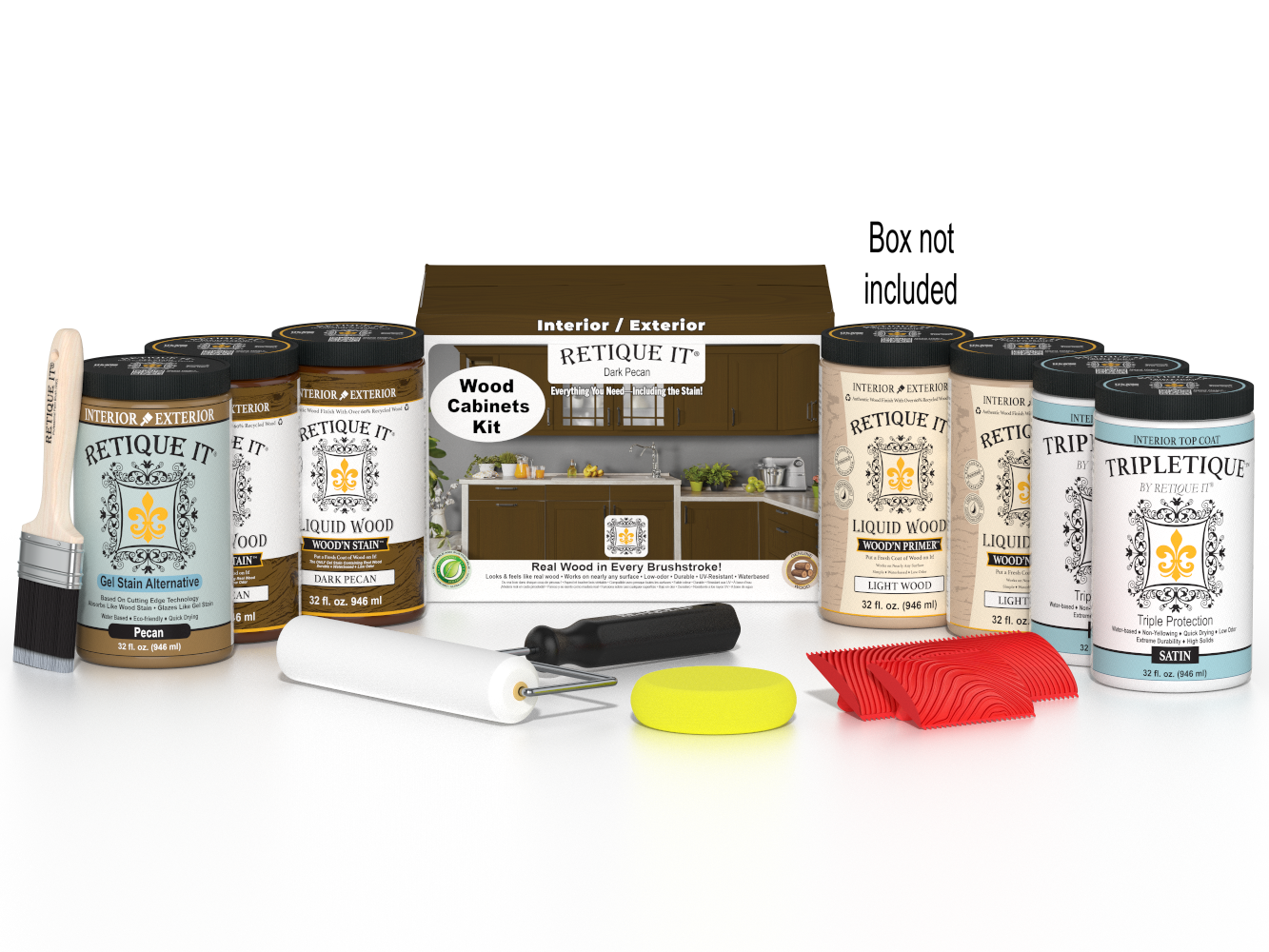 Dark Pecan stained Wood'n Cabinet Kit with 24 grained door panels by Retique It® for kitchen or furniture projects.